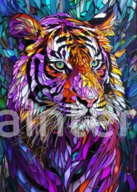 Glas-in-Lood Tijger Kunst – Moderne Mozaïek