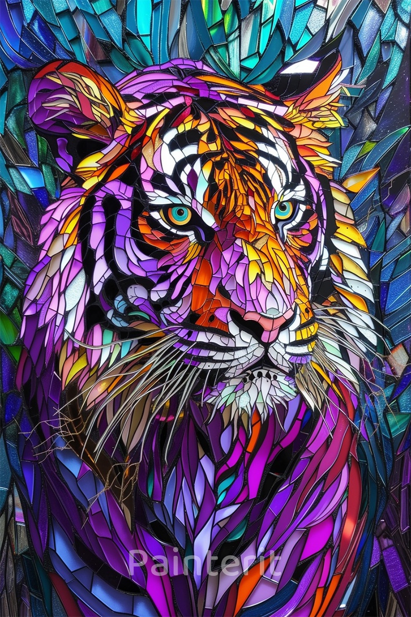 glas-in-lood-tijger-kunst-moderne-mozaiek