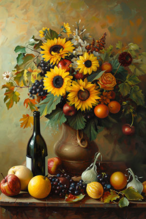 bloemen wijn olieverf