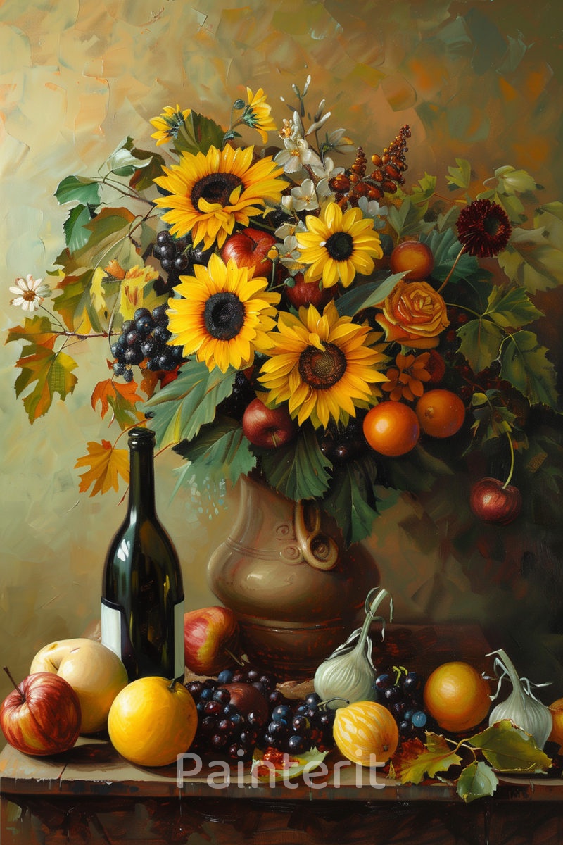 bloemen wijn olieverf